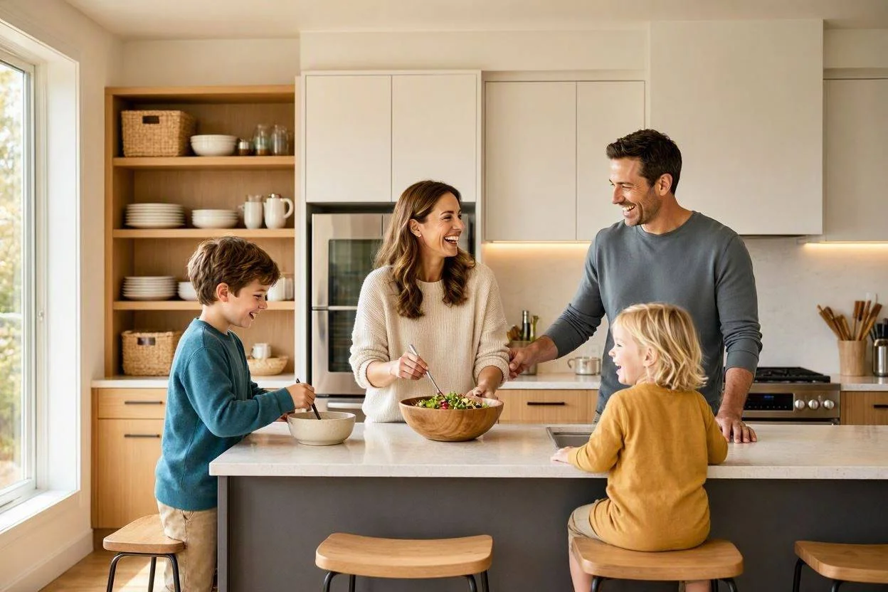 Happy family enjoying their kitchen — San Mateo Appliance Repair